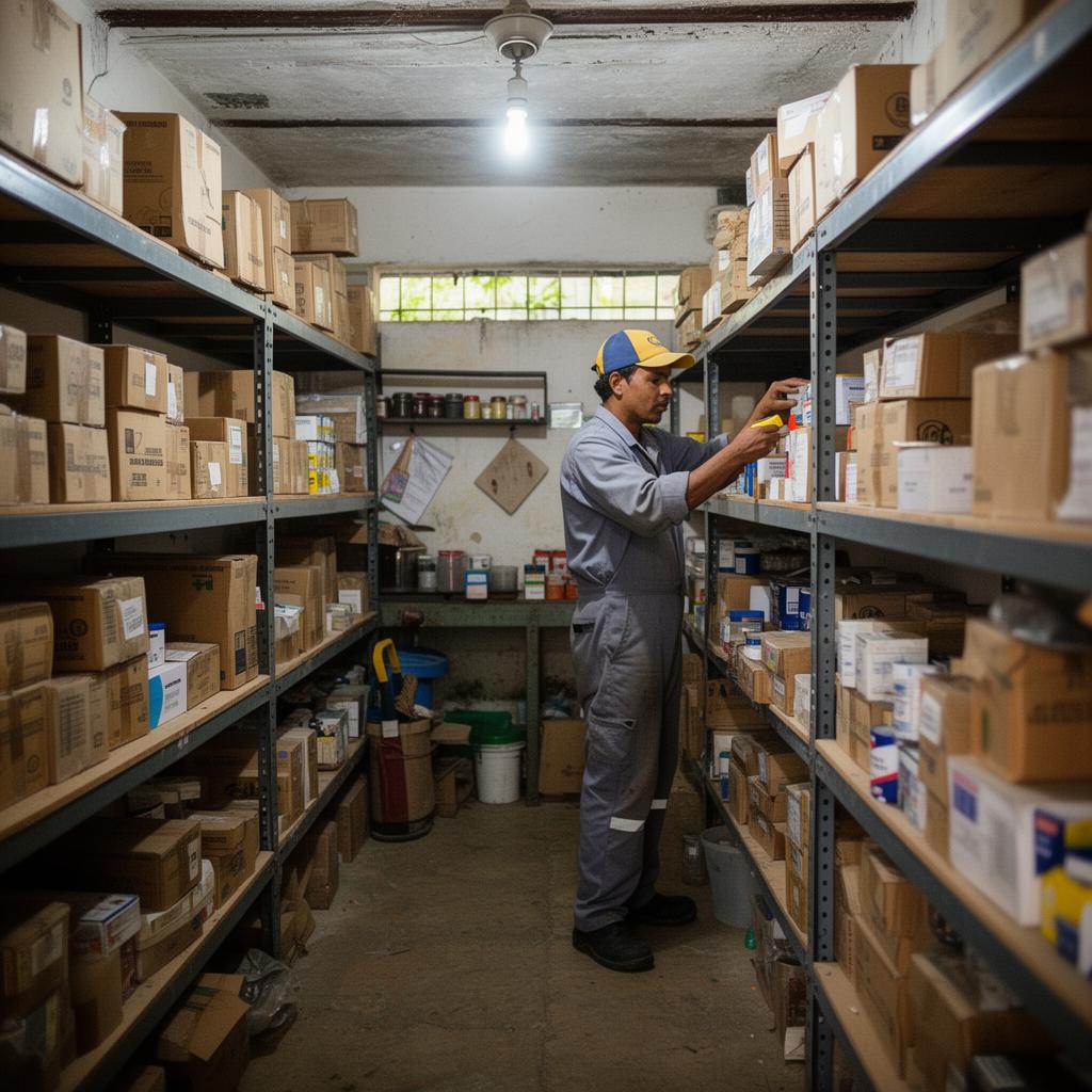 Bodega de una Pyme con un operario organizando el inventario